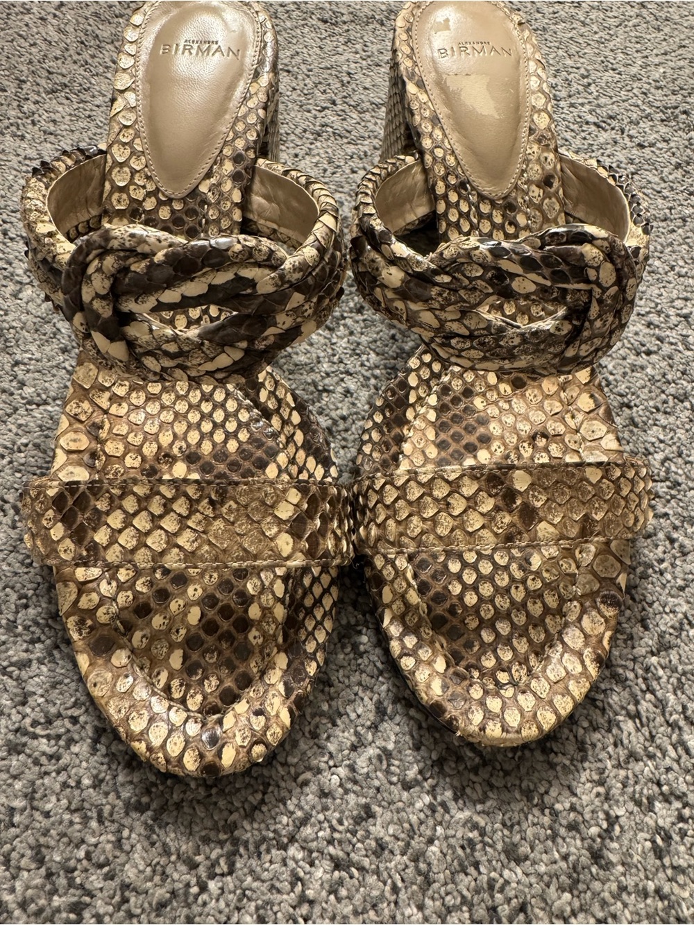 Alexandre Birman Gold Braided Snakeskin Mules